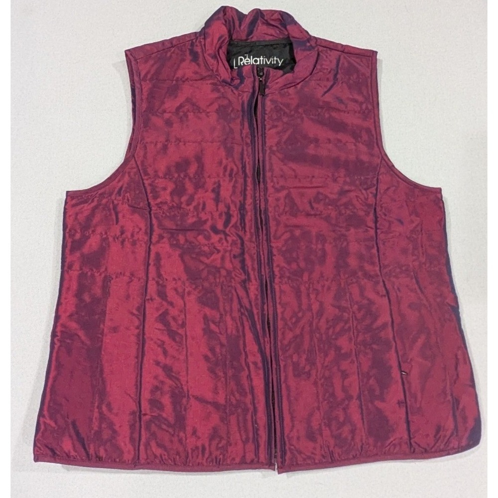 Relativity Puffer Vest Women Large Burgundy Quilted Iridescent Full Zip
